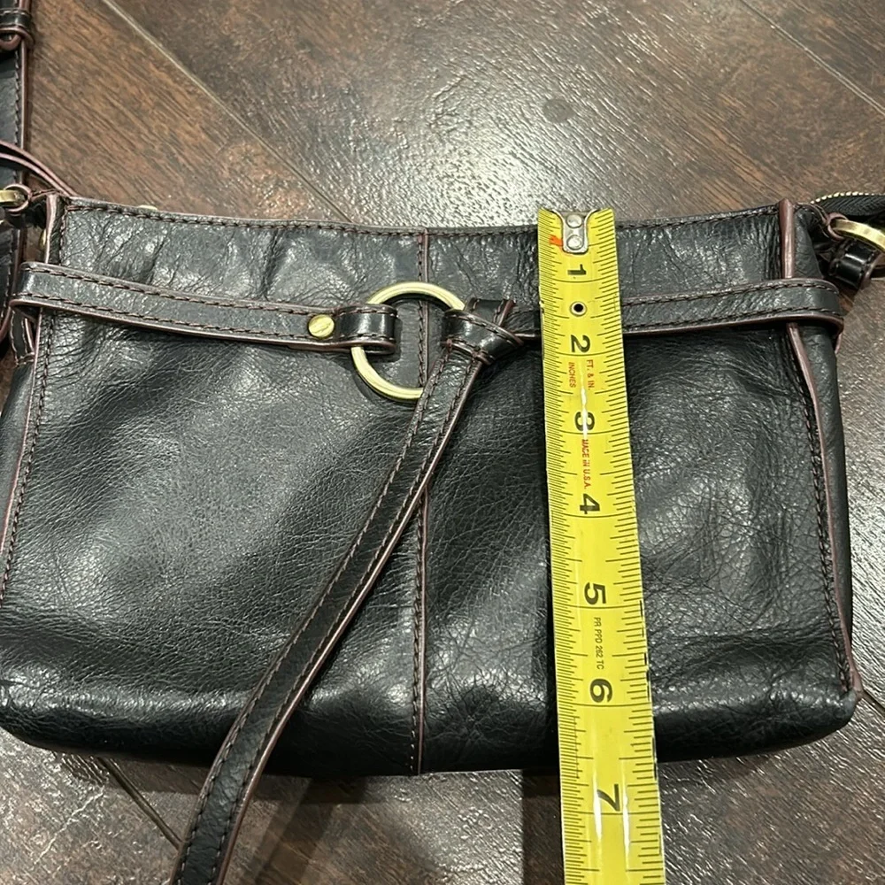 Hobo crossbody bag Black Brown Zipper Brass Ring